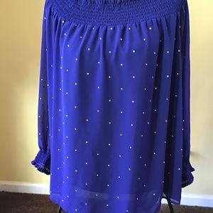 Michael Kors, Studded, Blue, Long Sleeve Blouse, Size-X-Large.